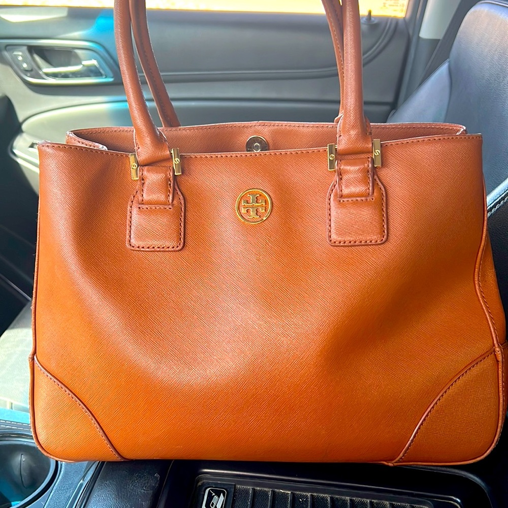 Leather Tory Burch handbag camel tan tote purse